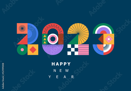 Happy new year 2023 vector illustration. Colorful design, trendy style, 2023 calendar