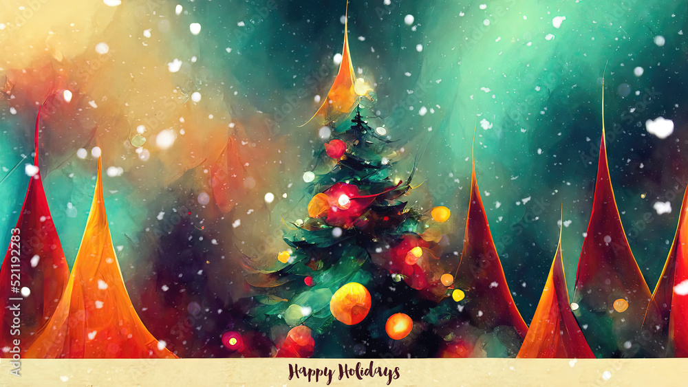 Happy Holidays or Merry Christmas card with tree Stock Illustration