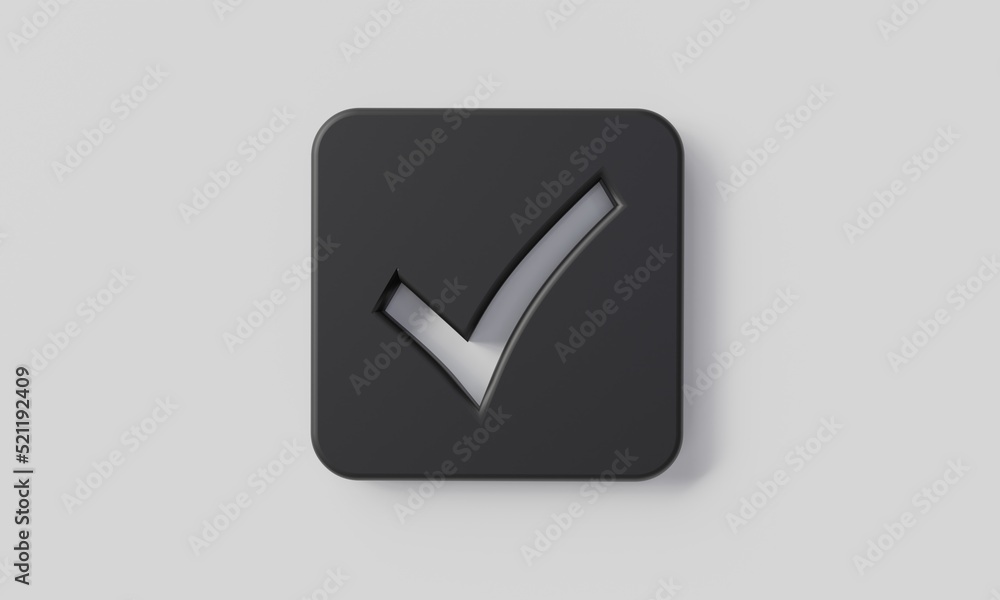 3D render minimal check mark black symbol isolated on white background. 3D render minimal check mark black symbol isolated on white background.