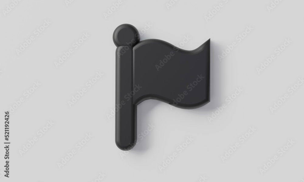 3D render minimal flag black symbol isolated on white background. 3D render minimal flag black symbol isolated on white background.