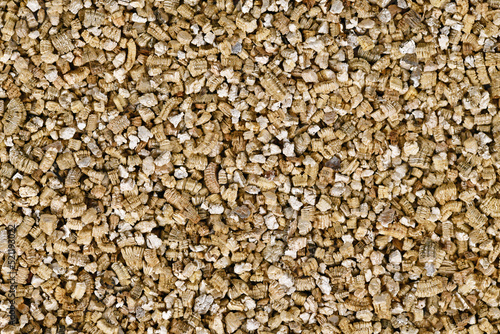 Close up of exfoliated vermiculite, a hydrous mineral used as soilless growing medium for plants