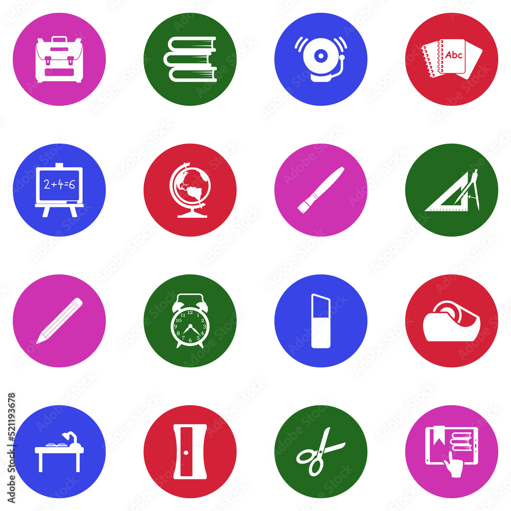 Back To School Icons. White Flat Design In Circle. Vector Illustration. Back To School Icons. White Flat Design In Circle. Vector Illustration.