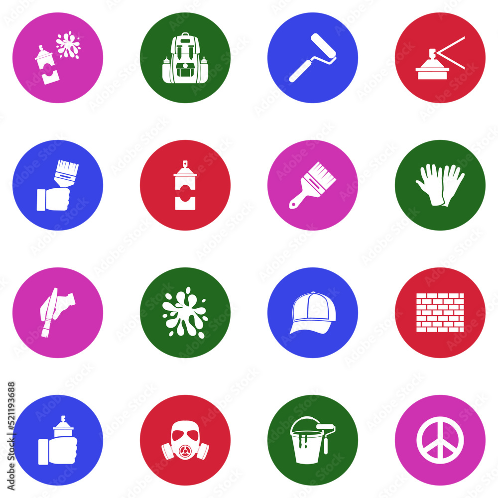 Graffiti Icons. White Flat Design In Circle. Vector Illustration. Graffiti Icons. White Flat Design In Circle. Vector Illustration.