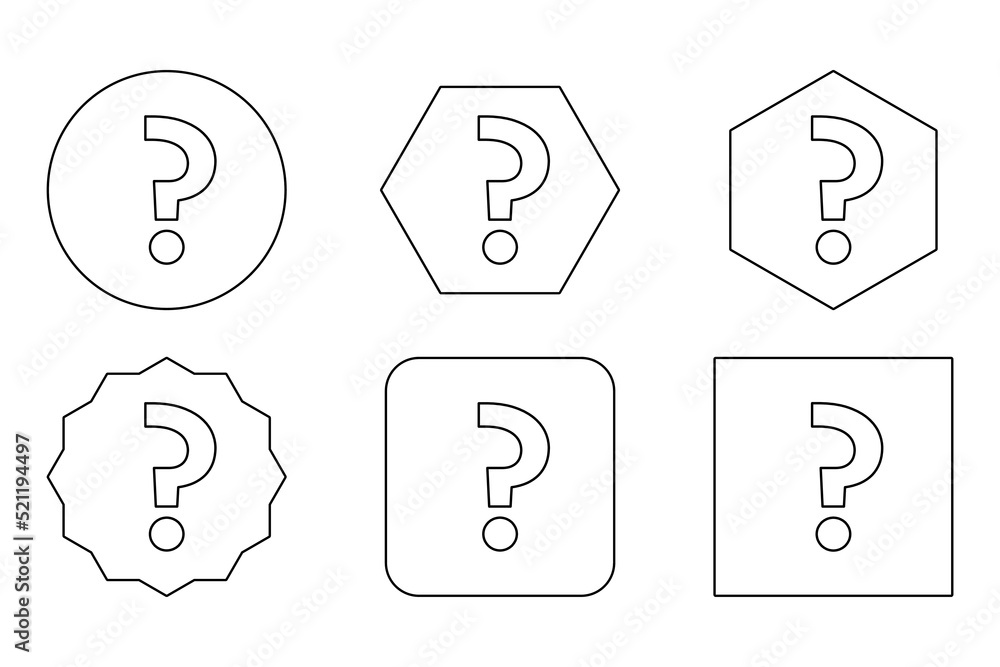 Question mark, FAQ sign, Help symbol, vector mark symbols. Black outline design. Question mark Icon Set. Question mark, FAQ sign, Help symbol, vector mark symbols. Black outline design. Question mark Icon Set.