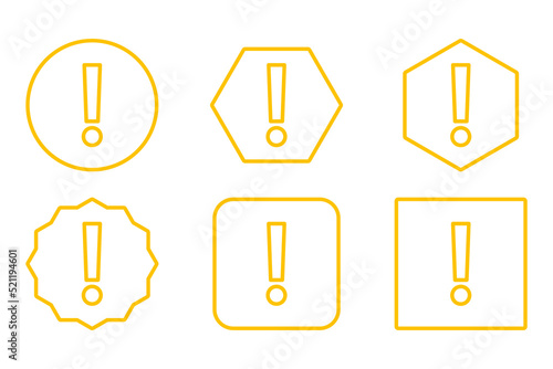 Exclamation mark  Attention sign  Caution icon  Hazard warning symbol  vector mark symbols Yellow style. Exclamation mark Icon Set.