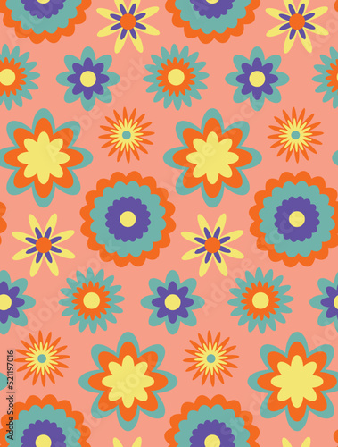 Abstract Hand Drawing Retro Geometric Flowers Seamless Vector Pattern Isolated Background