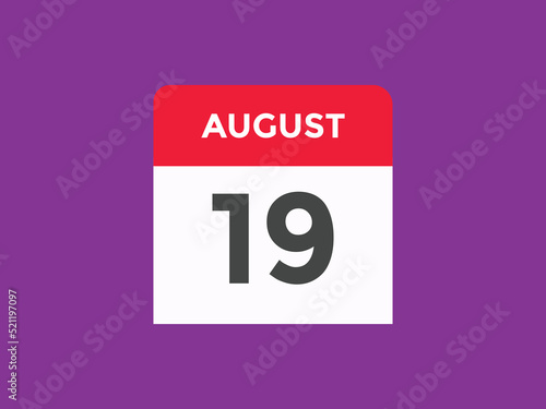 august 19 Calendar icon Design. Calendar Date 19th august. Calendar template 