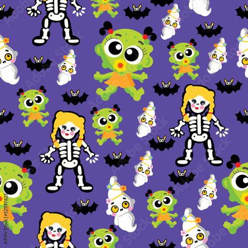 Halloween ghost and evil pattern on violet background