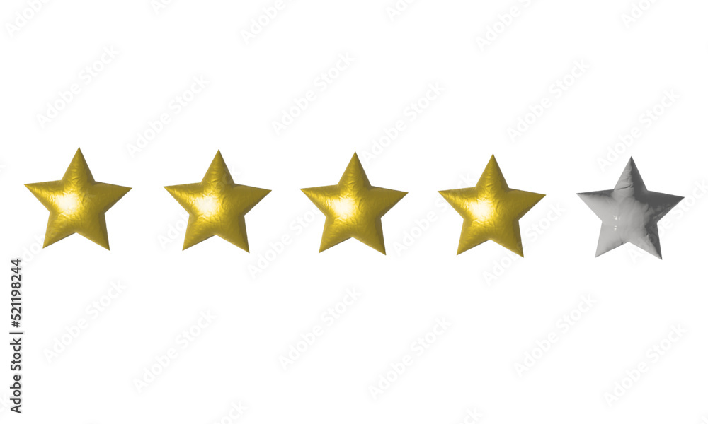 3D render glossy stars isolated on white background vector illustration. Rating, survey or review concept. 3D render glossy stars isolated on white background vector illustration. Rating, survey or review concept.