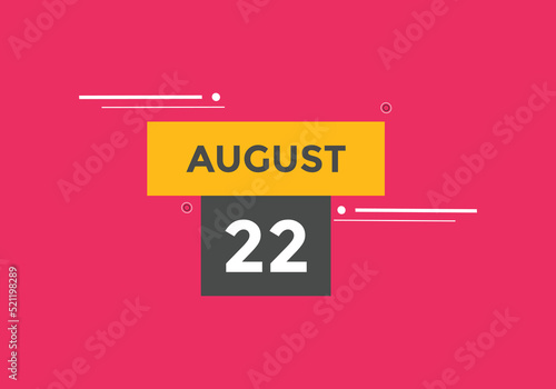 august 22 Calendar icon Design. Calendar Date 22th august. Calendar template 
