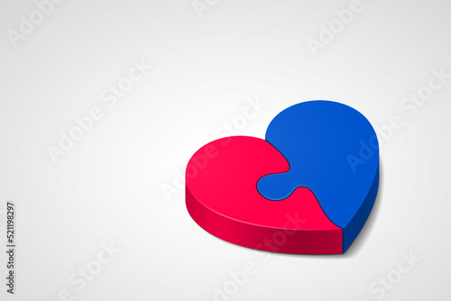 Obraz na plátně Red and blue puzzle pieces assembled and shaped like heart symbol
