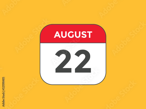 august 22 Calendar icon Design. Calendar Date 22th august. Calendar template 