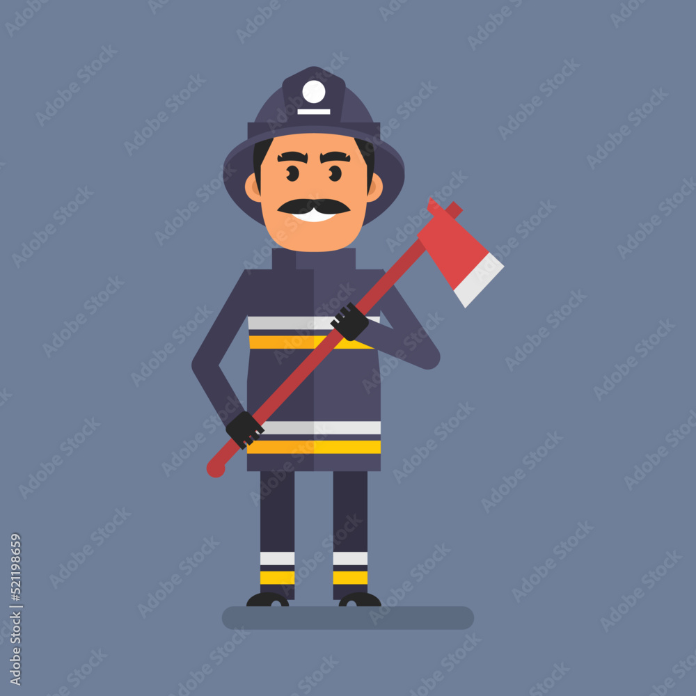 Fireman holding ax and smiling