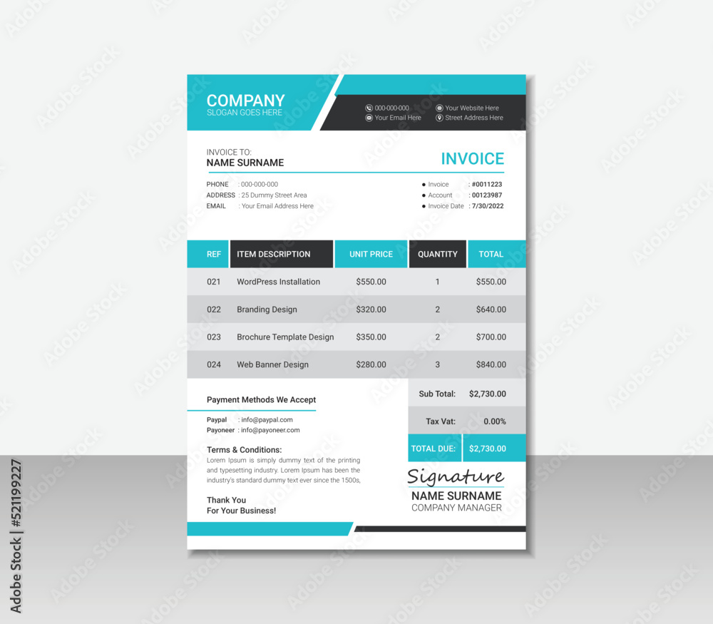 Minimal corporate business invoice template
Minimal corporate business invoice template