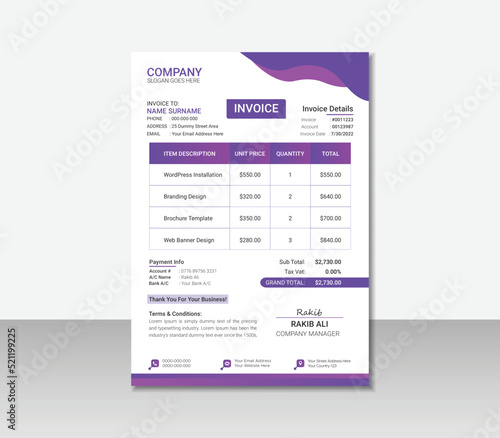 Minimal corporate business invoice template