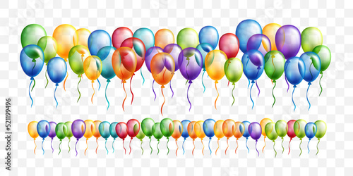 Rainbow balloons decoration elements collection. Horizontal dividing borders.