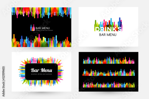 Bar menu design collection. Horizontal poster, badge, logo and dividers.