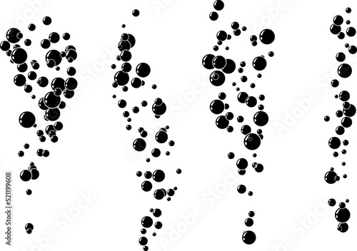 Underwater air bubbles  decoration elements. Fizzy water or soap foam texture. Vector isolated silhouette design element. Vertical streams collection.