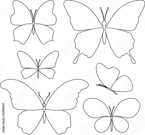 Butterflies icons collection. Vector in outline style. Design elements.