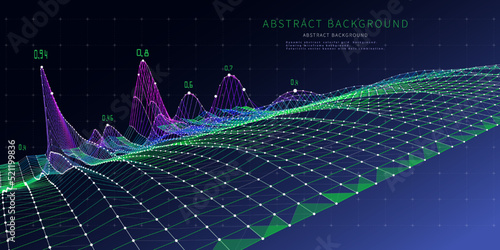 Abstract  background with 3d grid color with data. Technology concept. Visual presentation analysis of graph data. Big data.  Banner for business, science and technology data analytics representation.