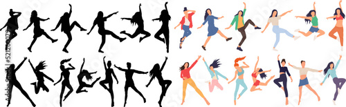 jumping women, people in flat style, isolated, vector