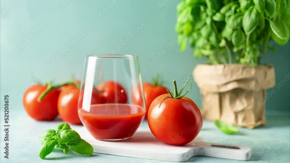 Tomato juice. Preparation fresh red tomato juice stop motion video 4k