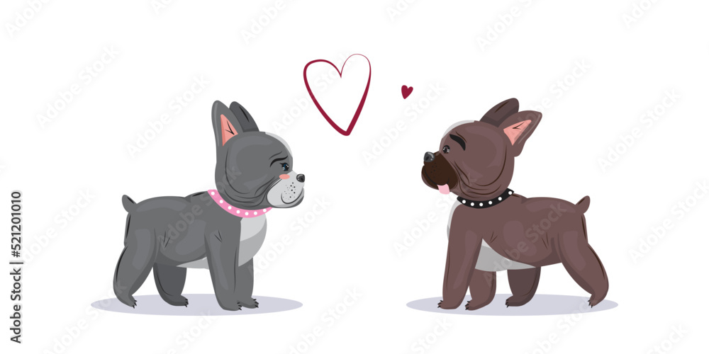 Fototapeta premium Happy valentines day concept illustration with french bulldogs.