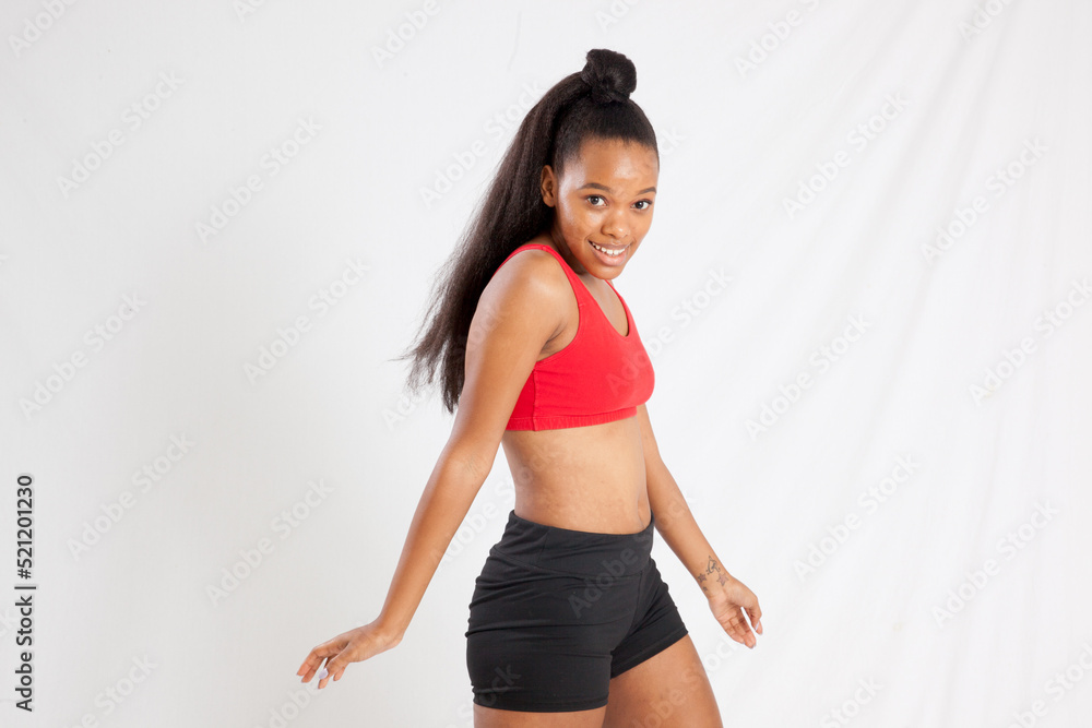 Happy woman in an exercise outfit Happy woman in an exercise outfit