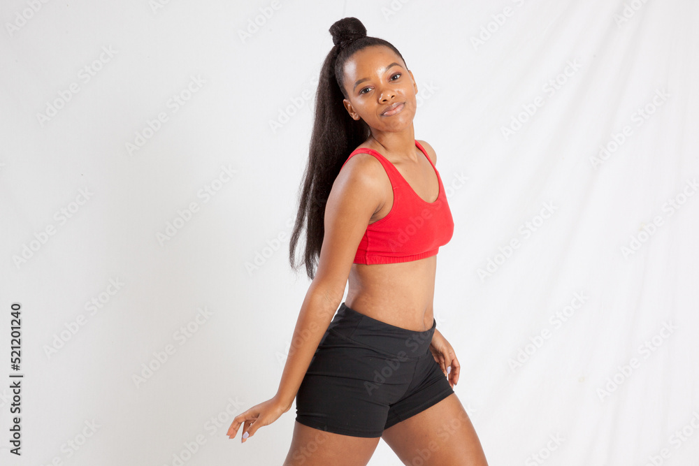 Lovely lady in exercise outfit, looking thouughtful Lovely lady in exercise outfit, looking thouughtful