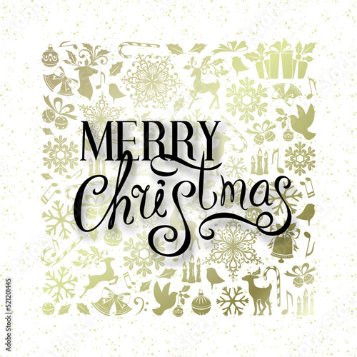 Christmas greeting card with golden ornamental design elemnts