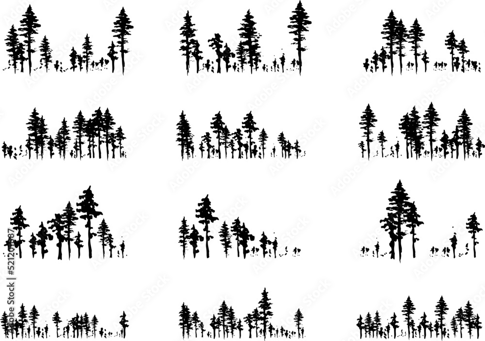 Fototapeta premium Ink hand drawn forest. Design collection.
