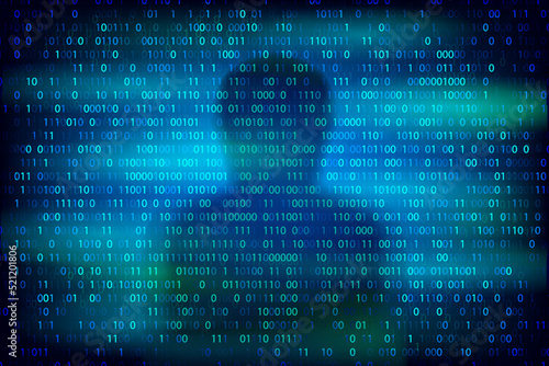 Anonymous silhouette on the blue background with binary code tex