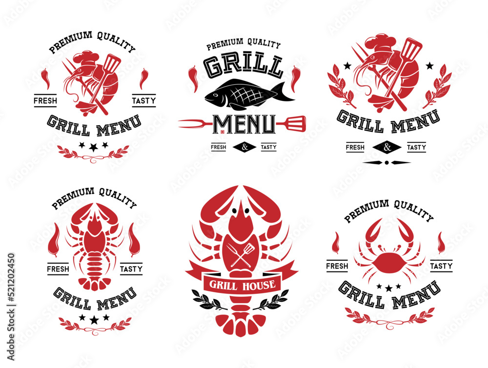 Grill and steak menu labels collection