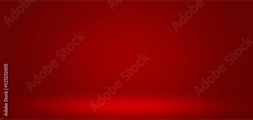 Empty red color studio table room background. Banner for advertise product