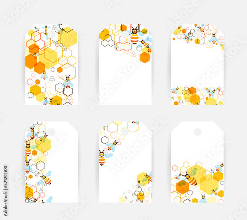 Honeycombs and bee. Design collection. Vector illustration