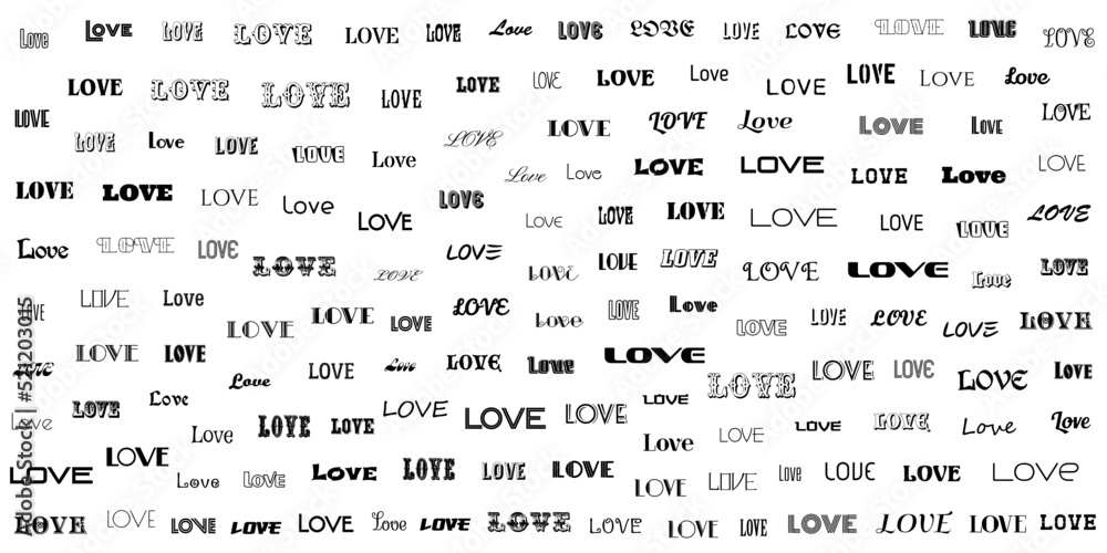 Love words decorative illustration. Vector black and white background ...