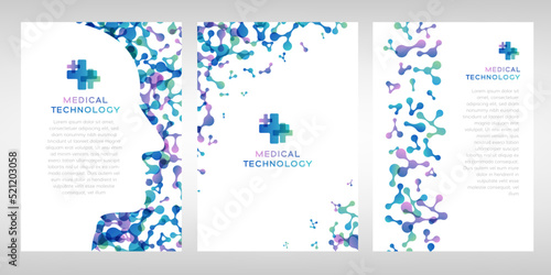 Medical technology banners. Vector illustration with molecules texture. Pharmacy, biotechnology, laboratory concept.