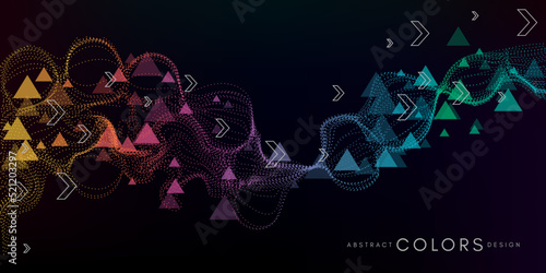 Colorful waveform surface from particulars. Abstract vector dynamic background with motion effects and geometric design elements.