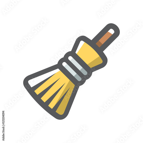 Yellow Broom wirh wooden handle Vector icon Cartoon illustration