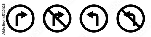 Turn left and right traffic sign icon. Turn prohibition traffic sign icon, vector illustration