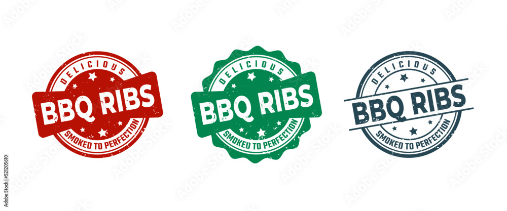BBQ Ribs Sign or Stamp Grunge Rubber on White Background