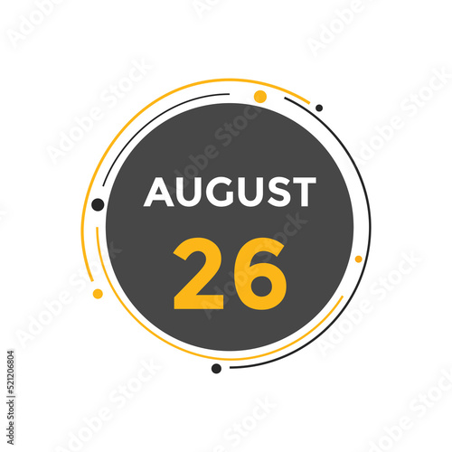 august 26 calendar reminder. 26th august daily calendar icon template. Vector illustration 

