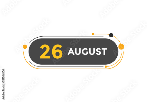 august 26 calendar reminder. 26th august daily calendar icon template. Vector illustration 
