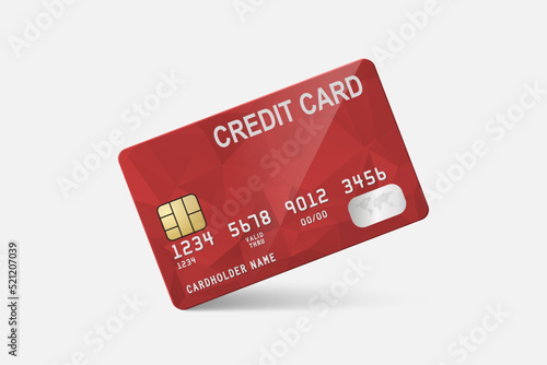 Vector 3d Realistic Red Credit Card on White Background. Design Template of Plastic Credit or Debit Card. Credit Card Payment Concept. Front View