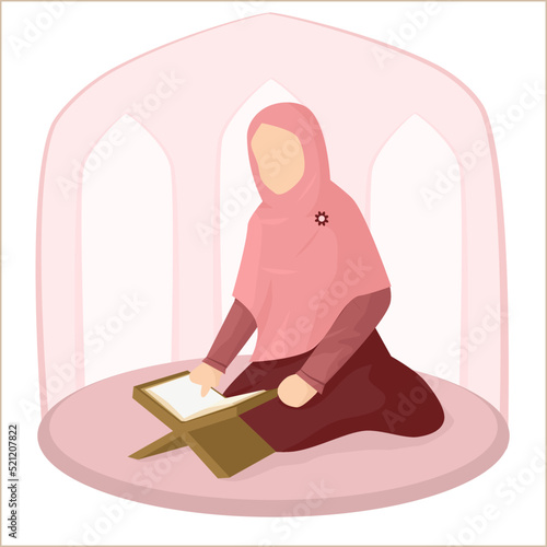 illustration of muslim woman reading Quran