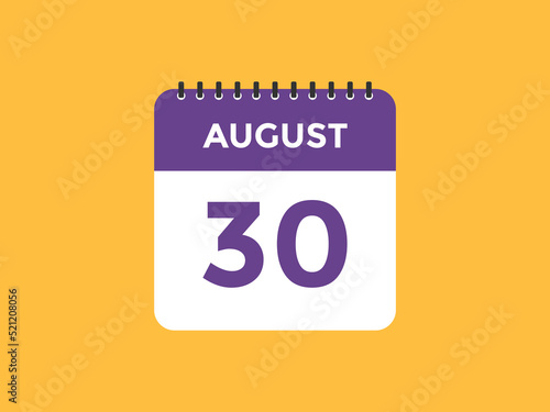 august 30 Calendar icon Design. Calendar Date 30th august. Calendar template 