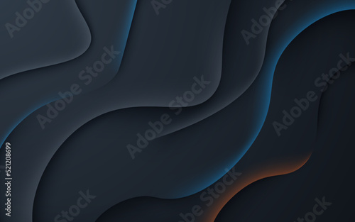 abstract black dynamic wavy layers with shadow and light background. eps10 vector