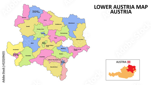 Lower Austria Map. District map of Lower Austria detailed map of Lower Austria in color with capital.