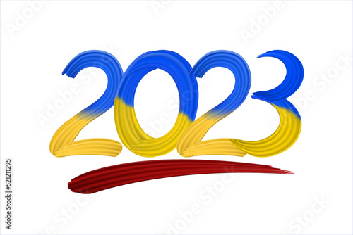 2023 A New Year. Brush stroke 2023 illustration for New Year greeting card. Vector template for web, social network, cover, calendar. Decorative business web banner. Creative Christmas. Save Ukraine