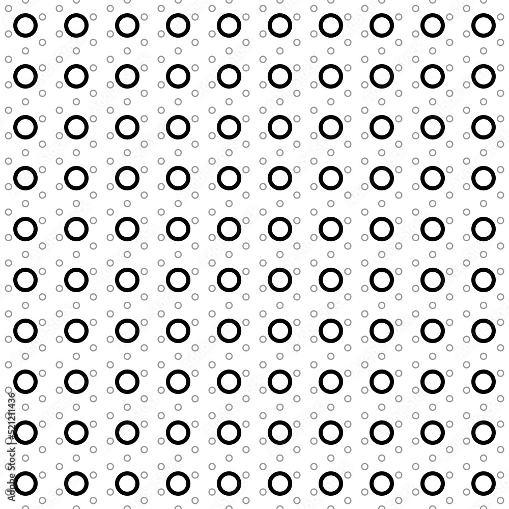 Square seamless background pattern from geometric shapes are different sizes and opacity. The pattern is evenly filled with big black circle symbols. Vector illustration on white background